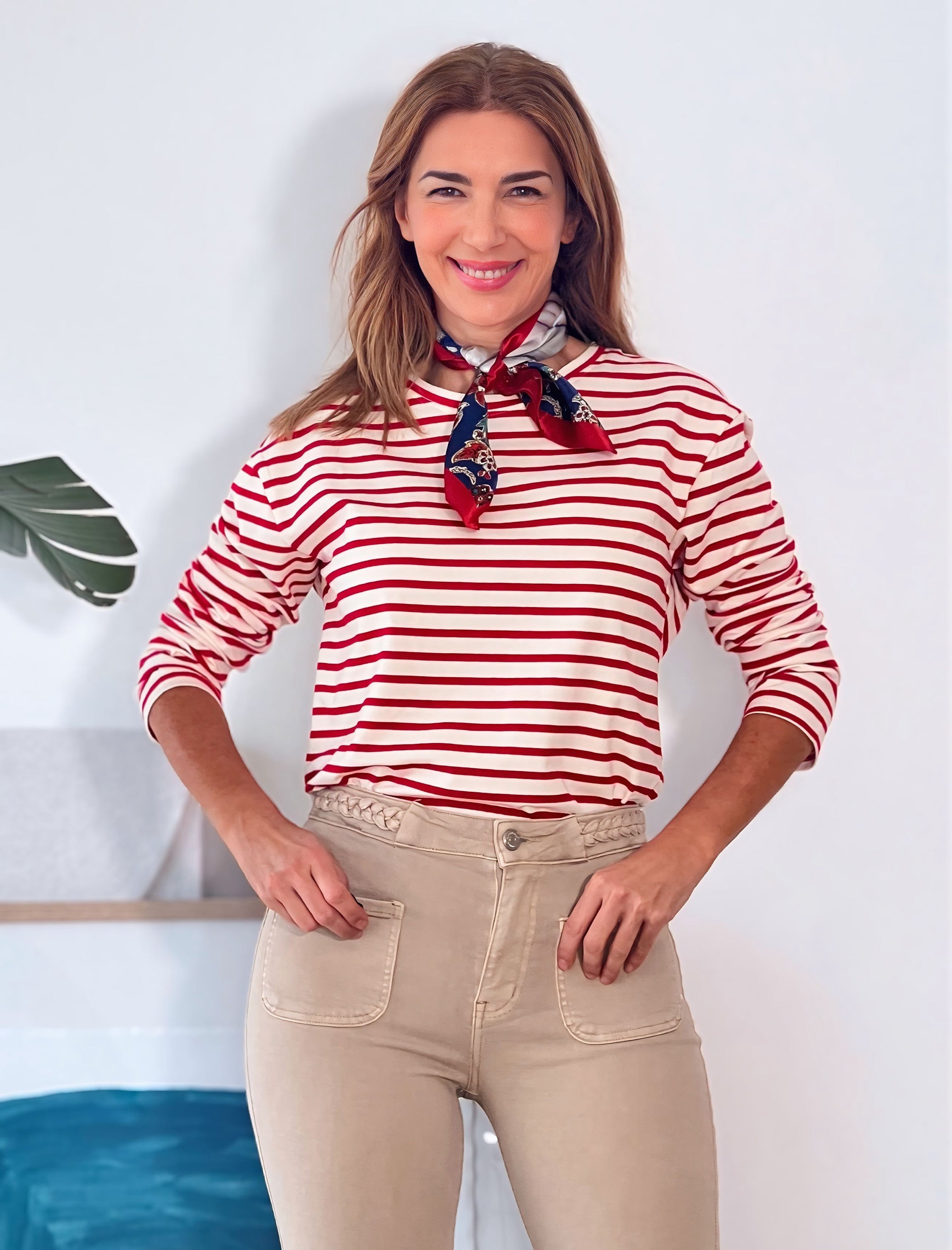 Camiseta marinera muy chic roja y beig