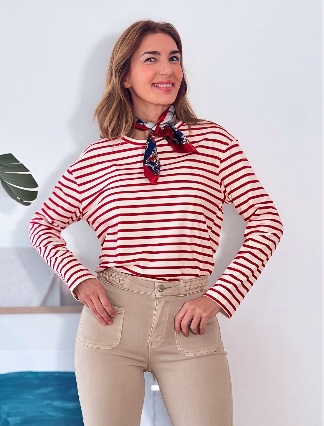 Camiseta marinera muy chic roja y beig