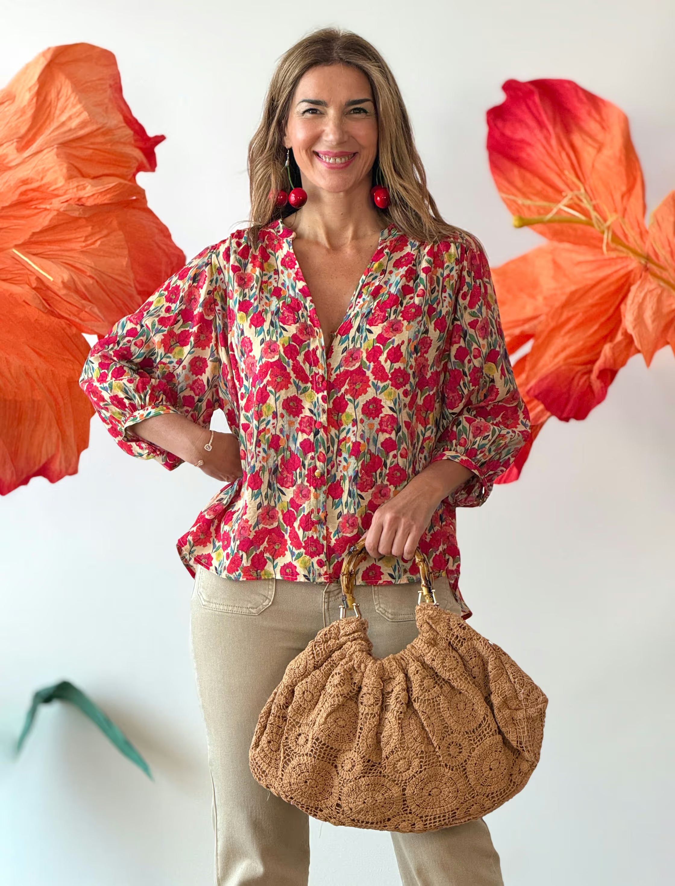 Bolso camel de crochet chic