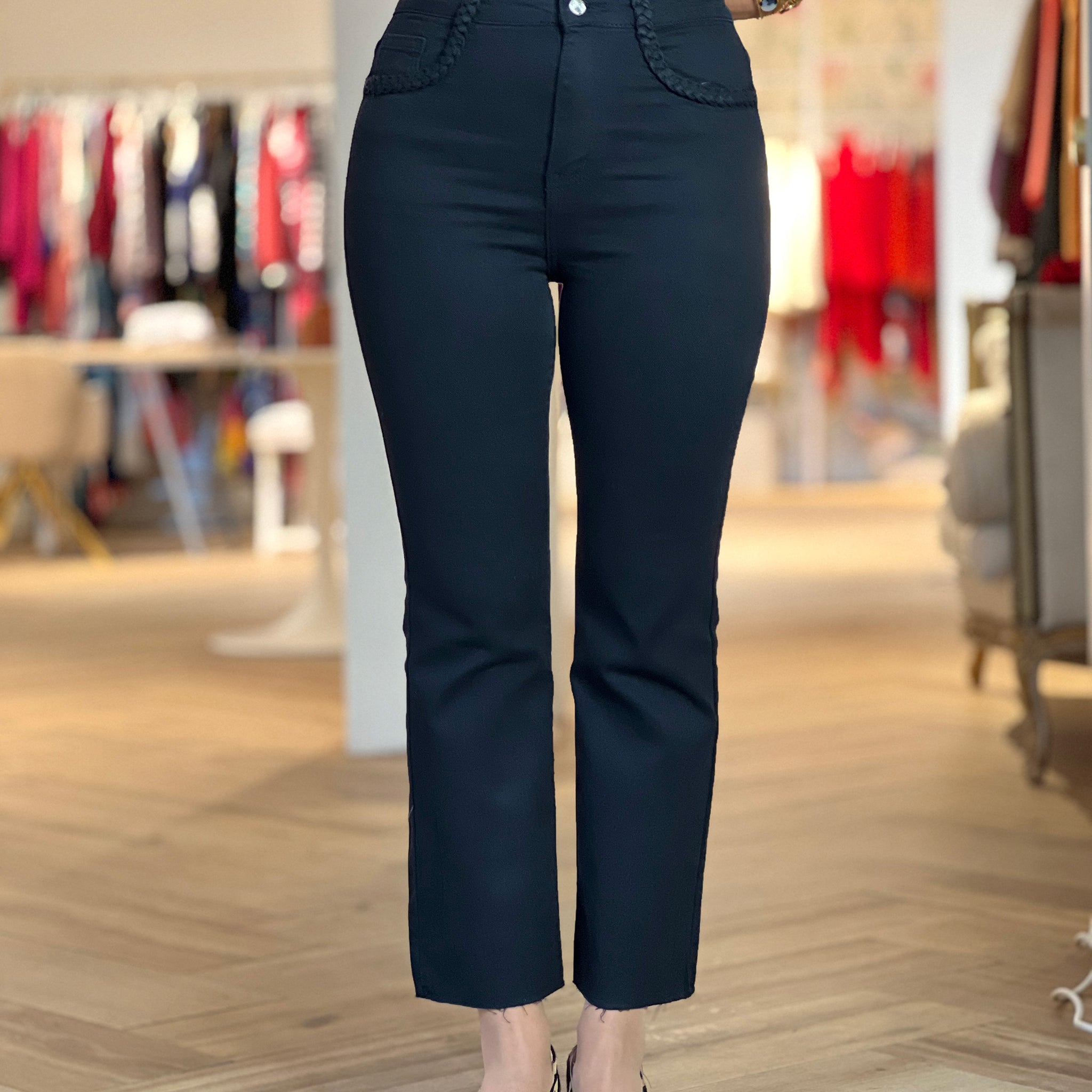 Jeans flare bolsillos trenzado negro
