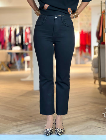 Jeans flare bolsillos trenzado negro