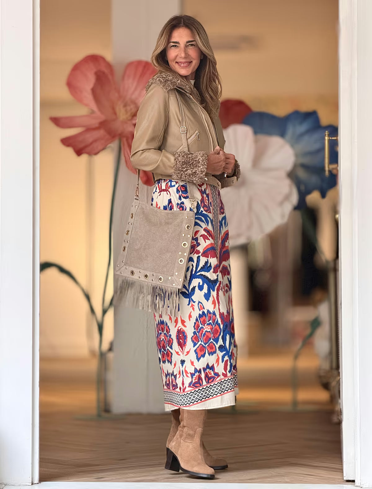 Chaqueta chic aviador camel