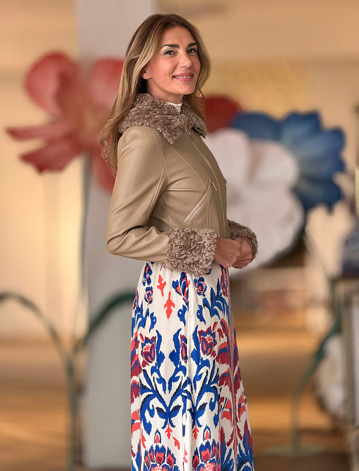 Chaqueta chic aviador camel