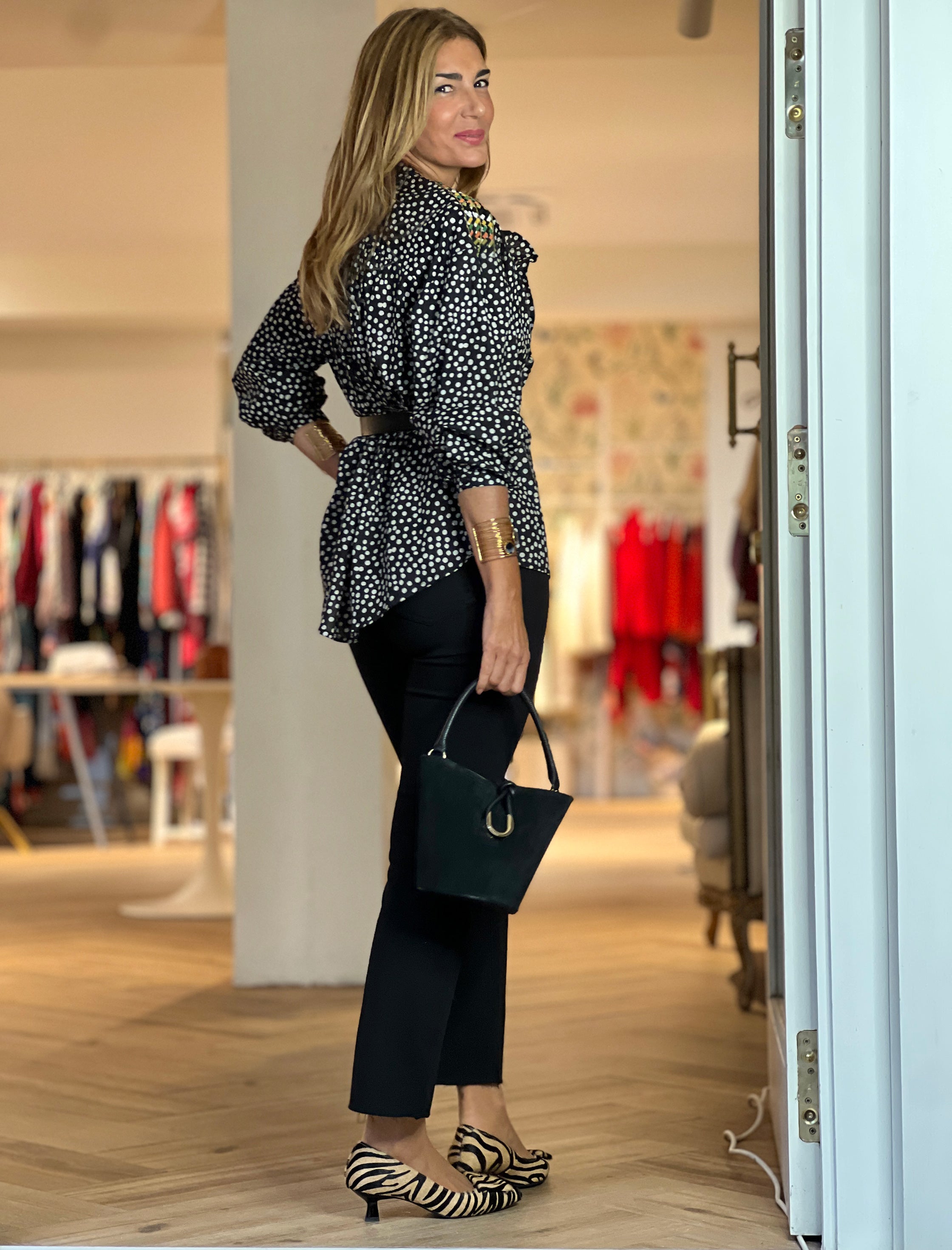 Jeans flare bolsillos trenzado negro