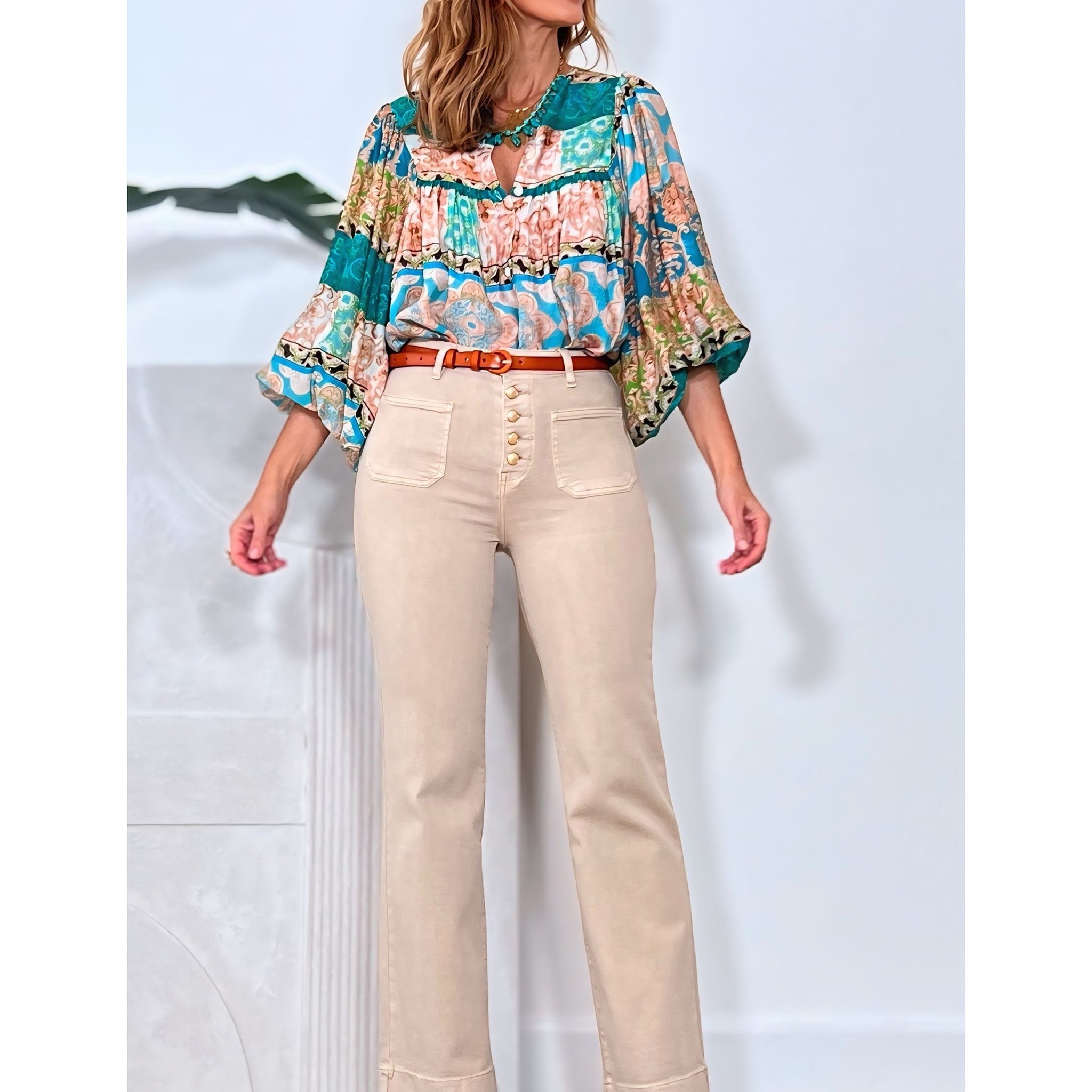 Pantalón vaquero camel de bolsillos Nuria Cobo