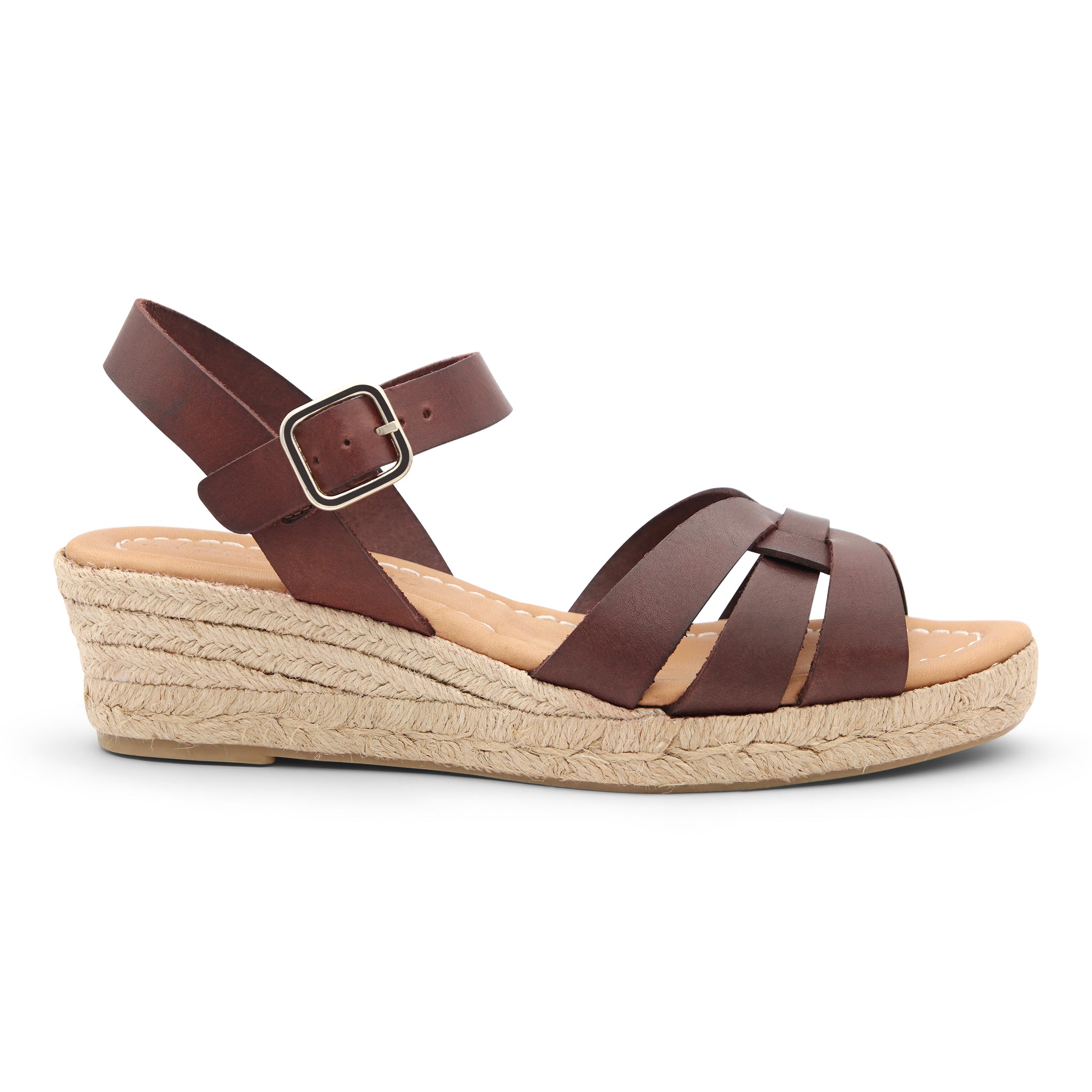 Sandalia cuña natural chic caoba