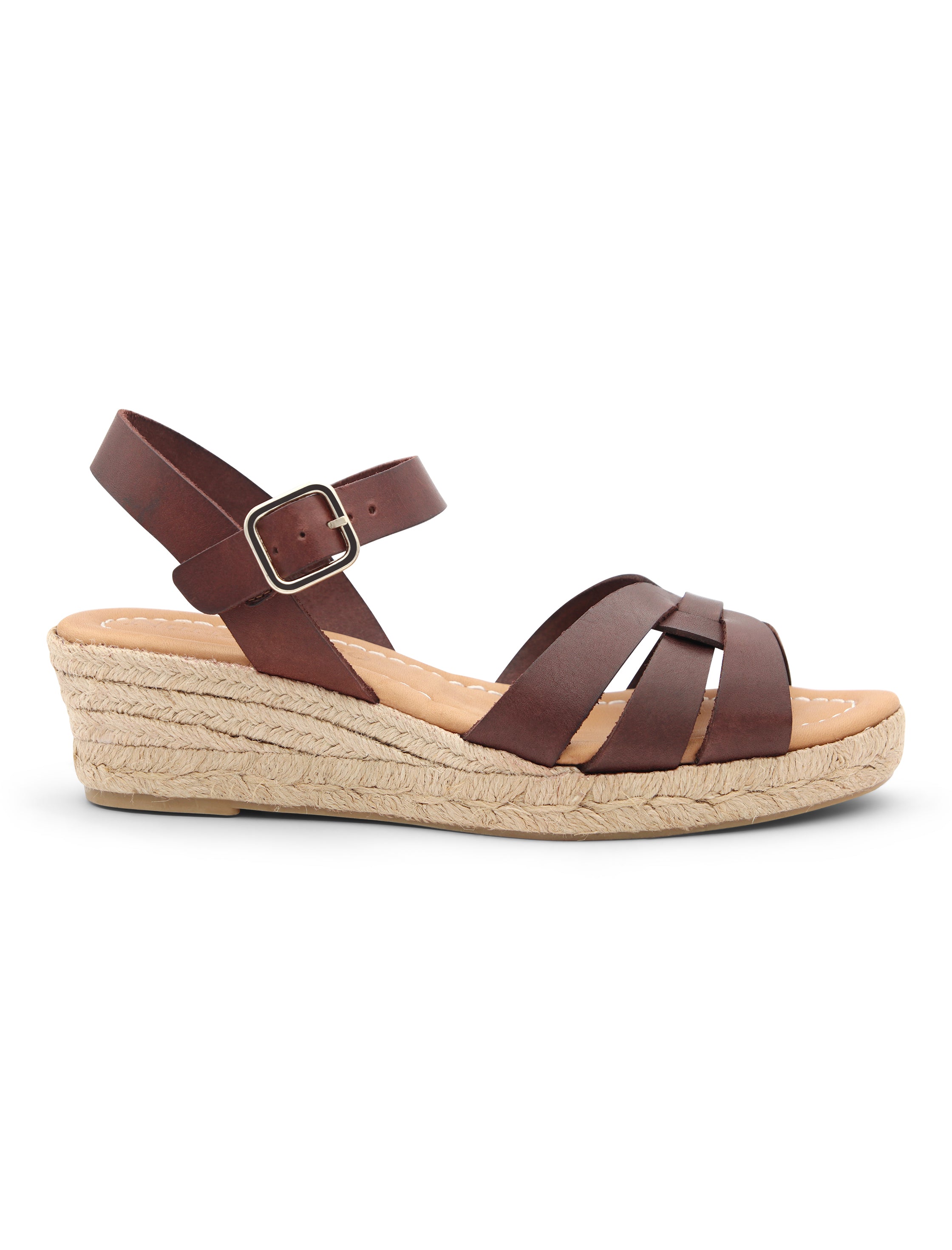 Sandalia cuña natural chic caoba