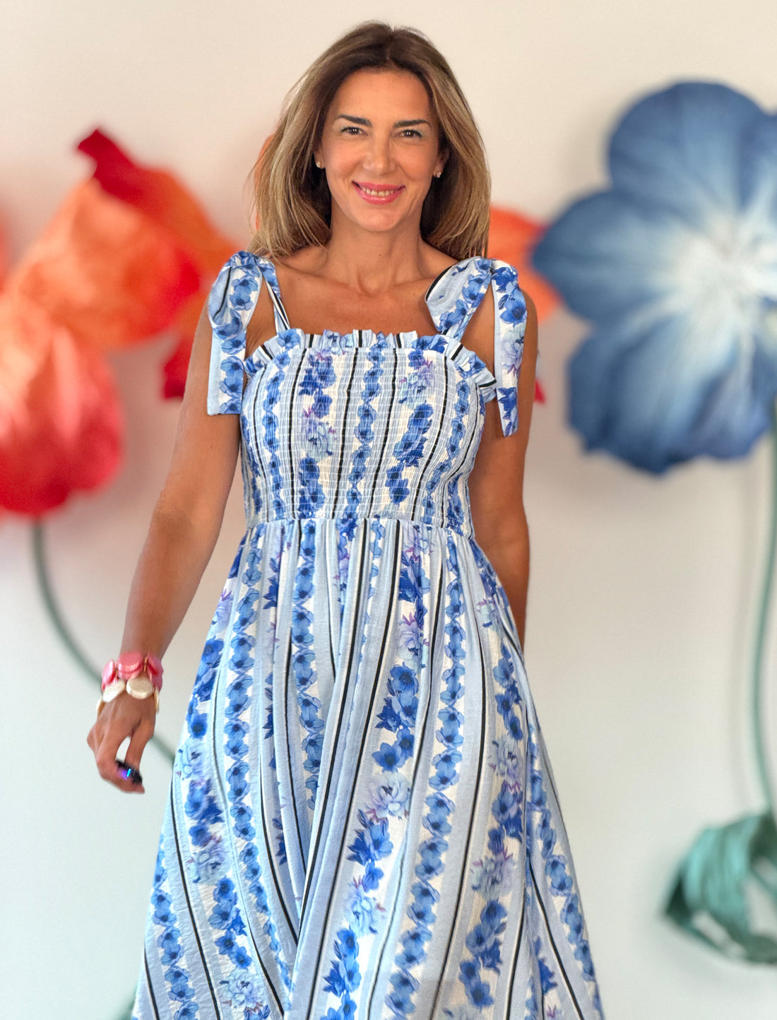 Vestido azul tirantes lazo chic