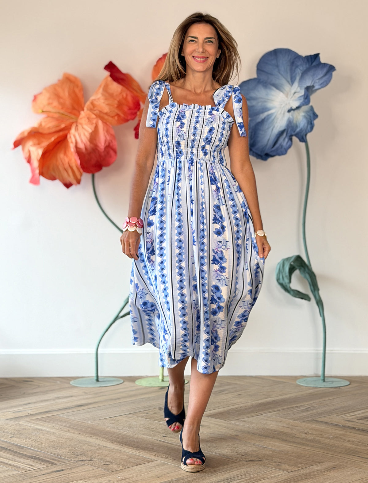 Vestido azul tirantes lazo chic