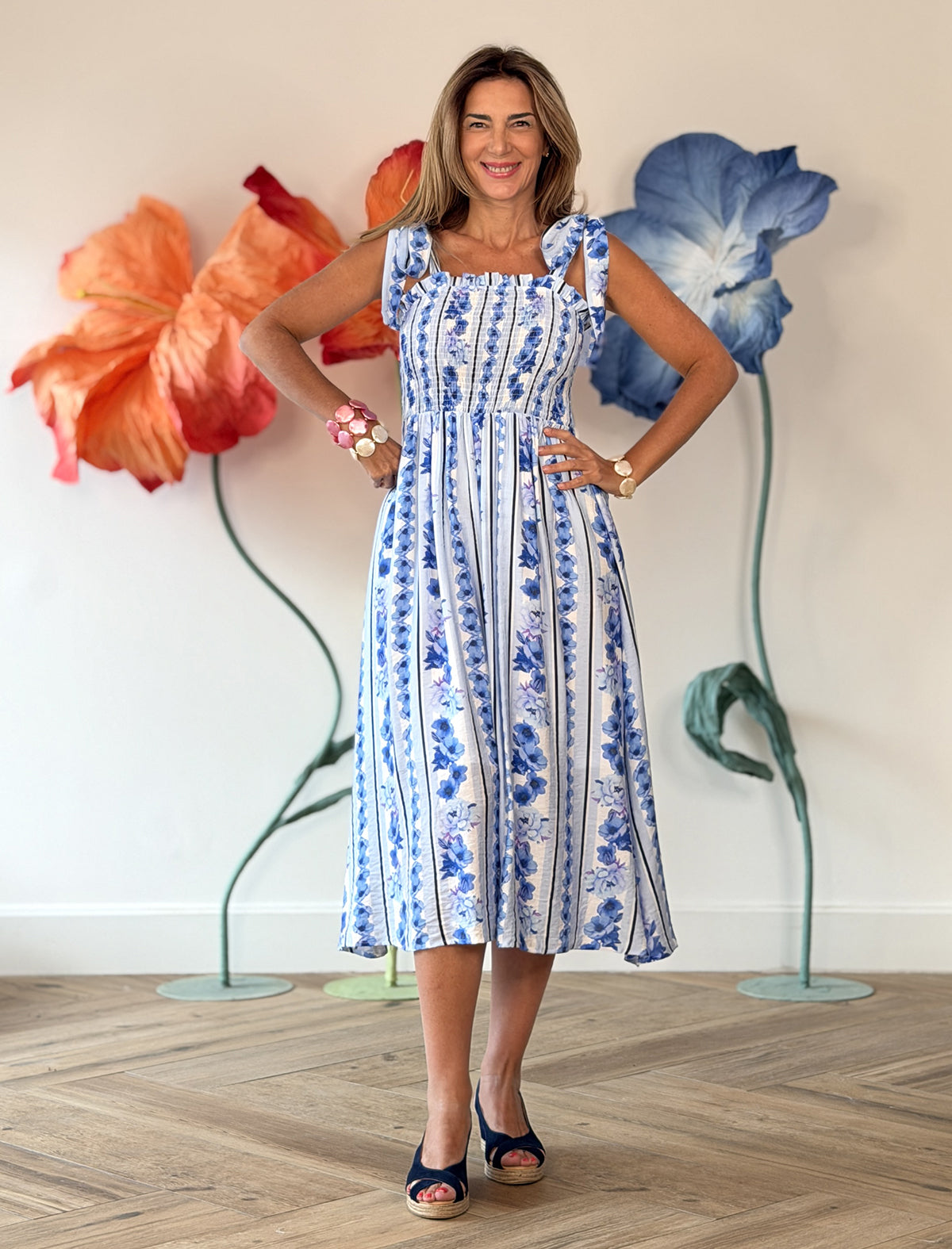 Vestido azul tirantes lazo chic
