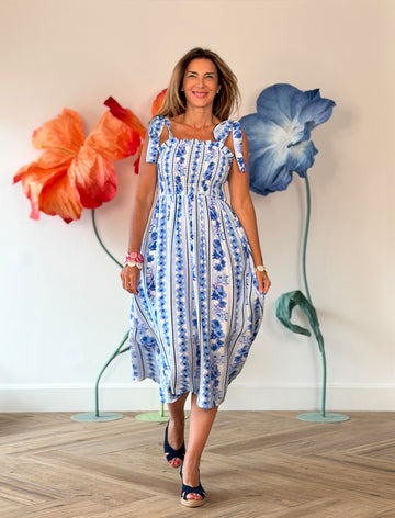 Vestido azul tirantes lazo chic