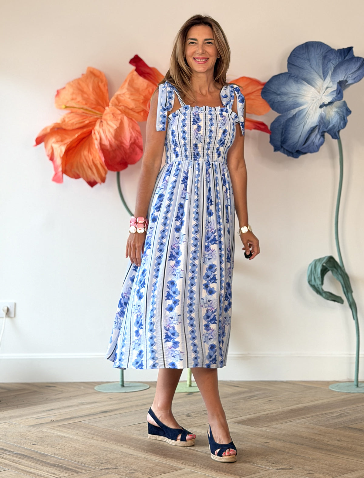 Vestido azul tirantes lazo chic