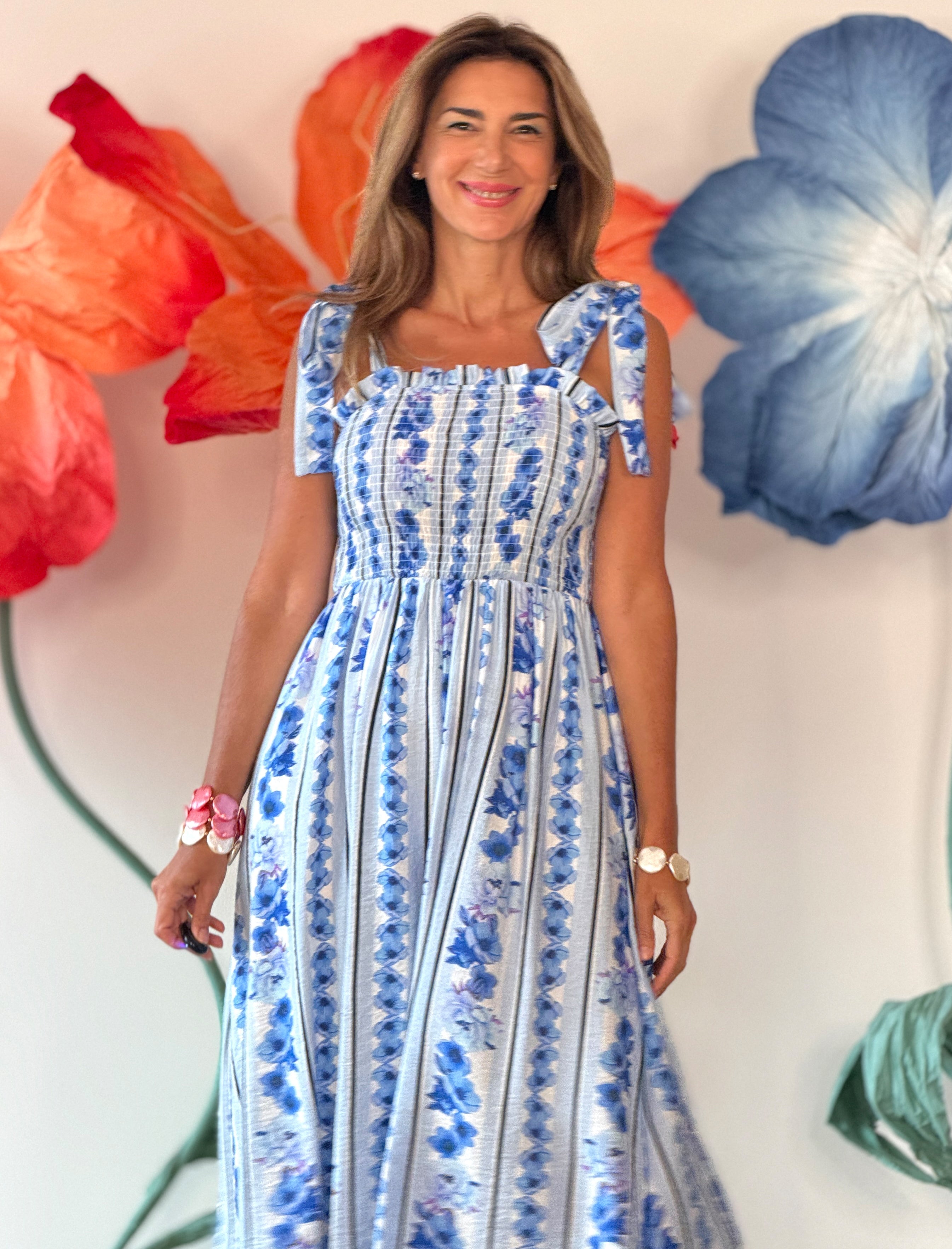 Vestido azul tirantes lazo chic