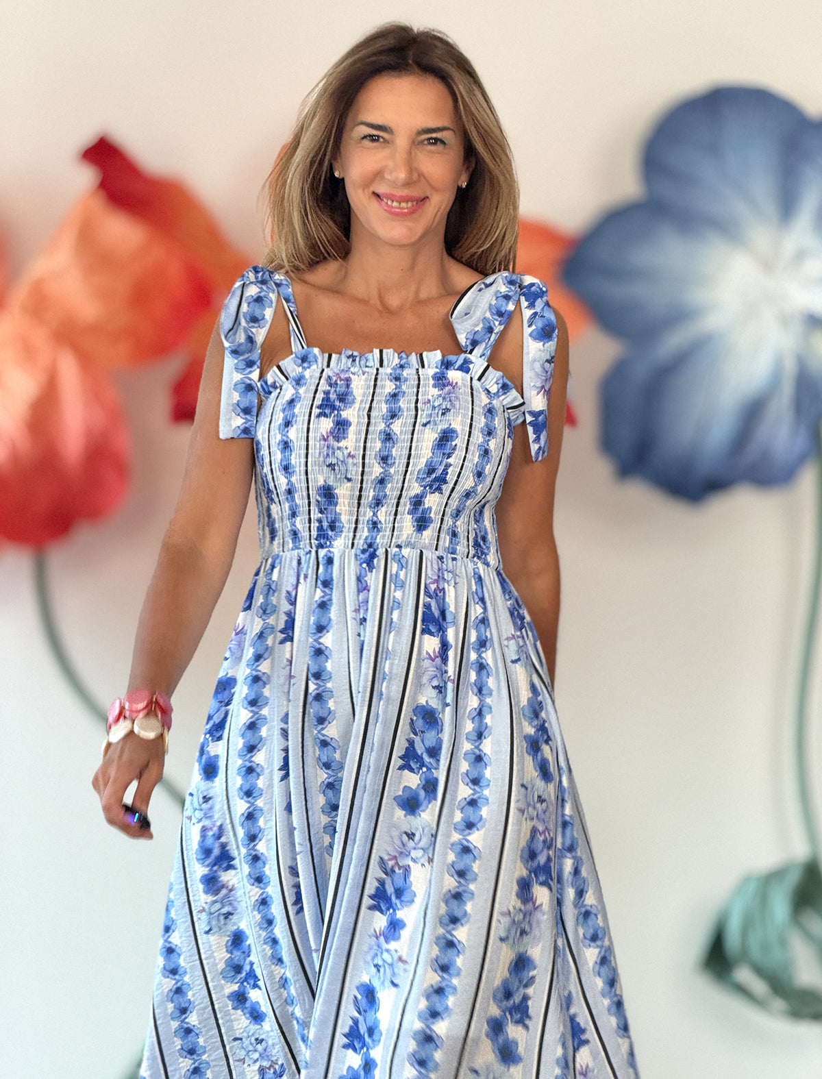 Vestido azul tirantes lazo chic