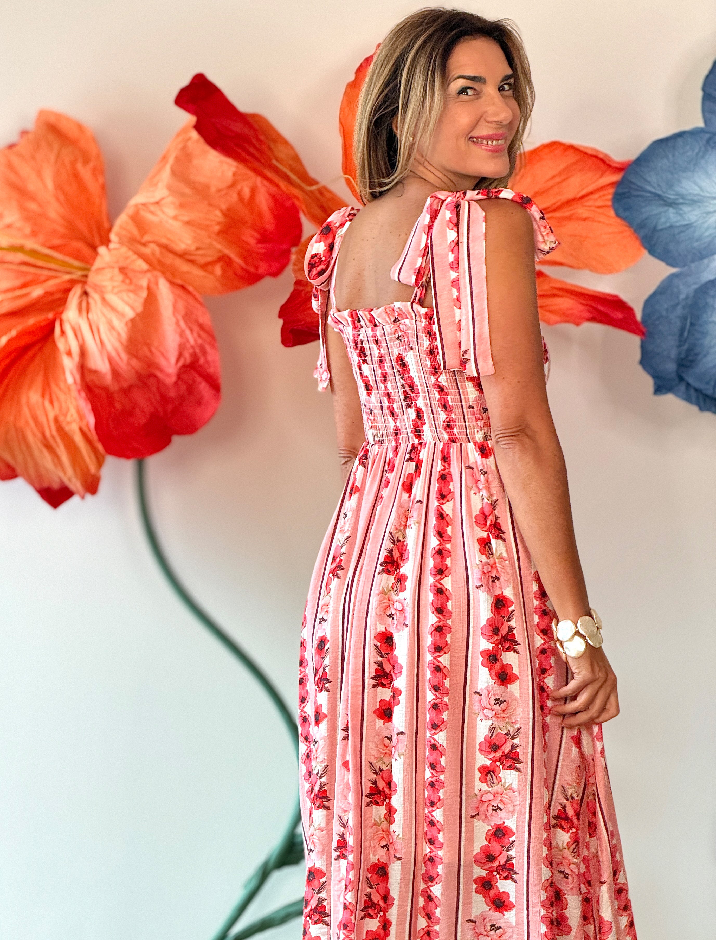 Vestido rosa tirantes lazo chic