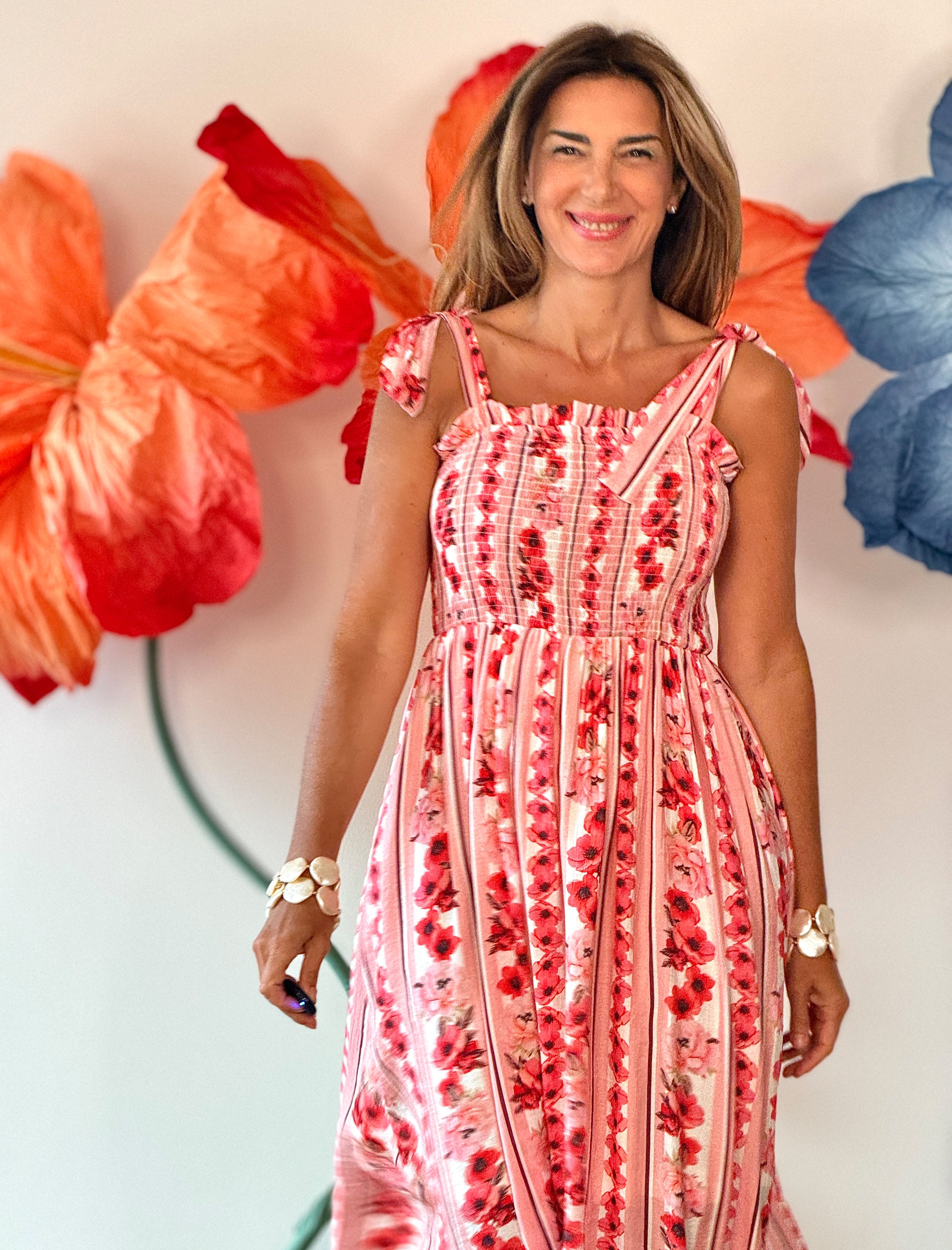 Vestido rosa tirantes lazo chic