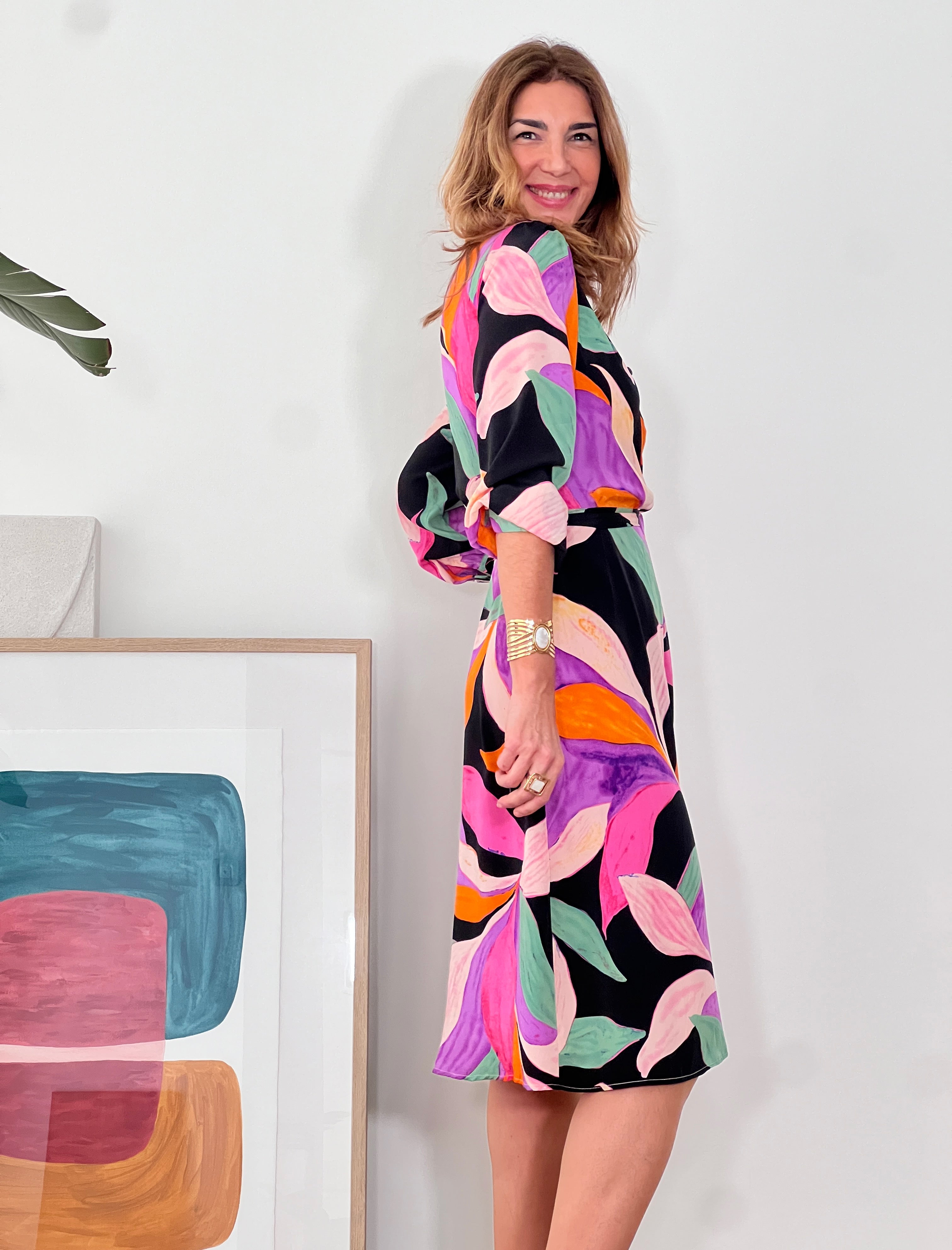 Vestido fluido floral negro