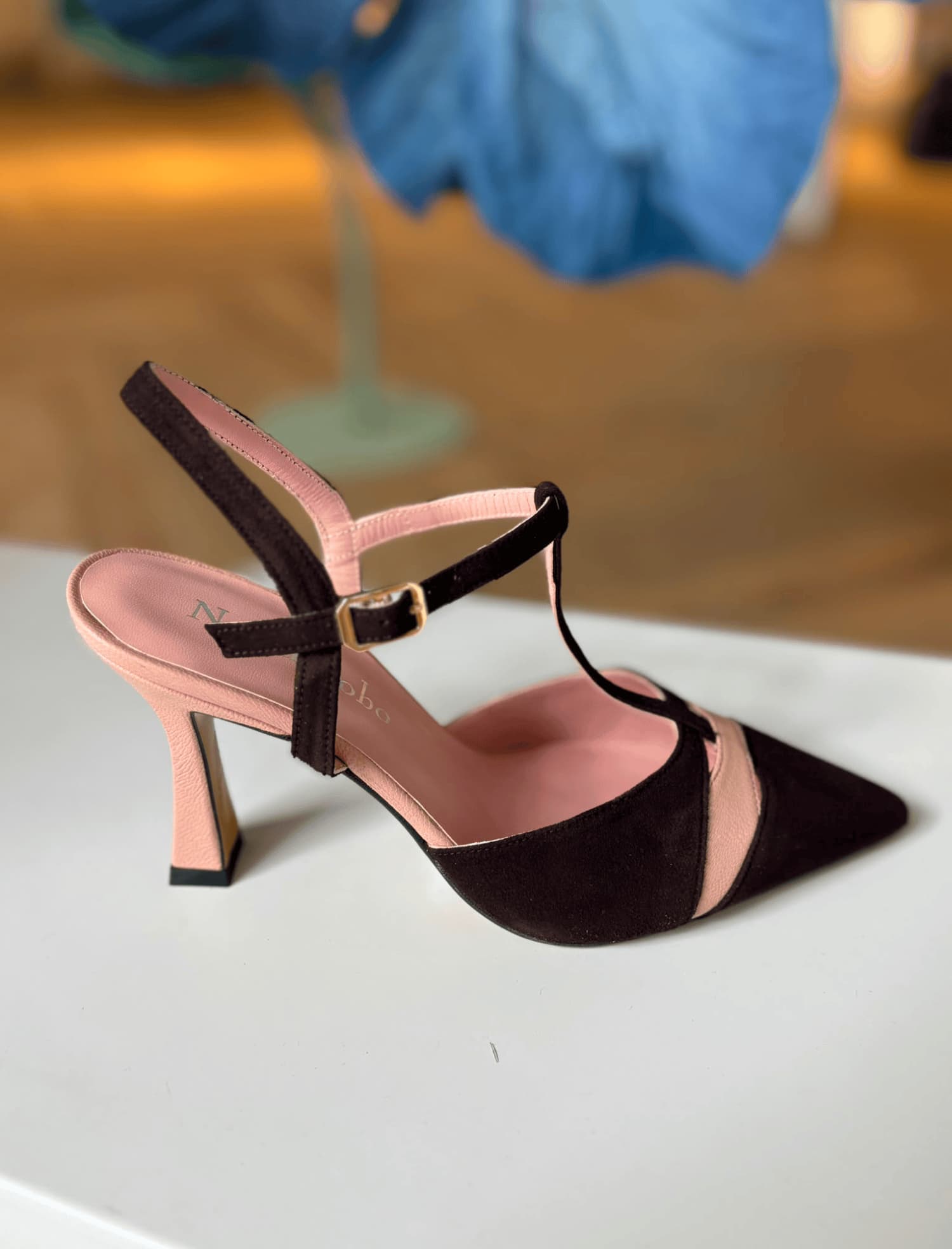 Zapato de fiesta mujer Colette, combinación marrón y nude