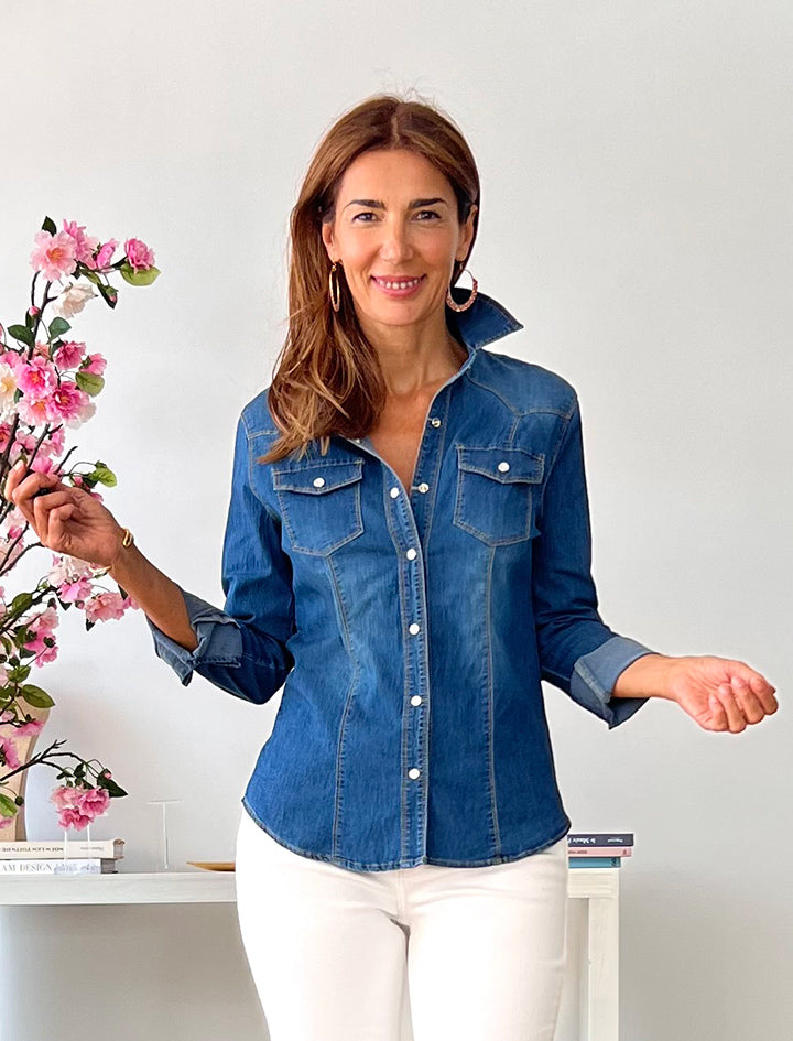 Denim Shirt with Mother-of-Pearl Buttons