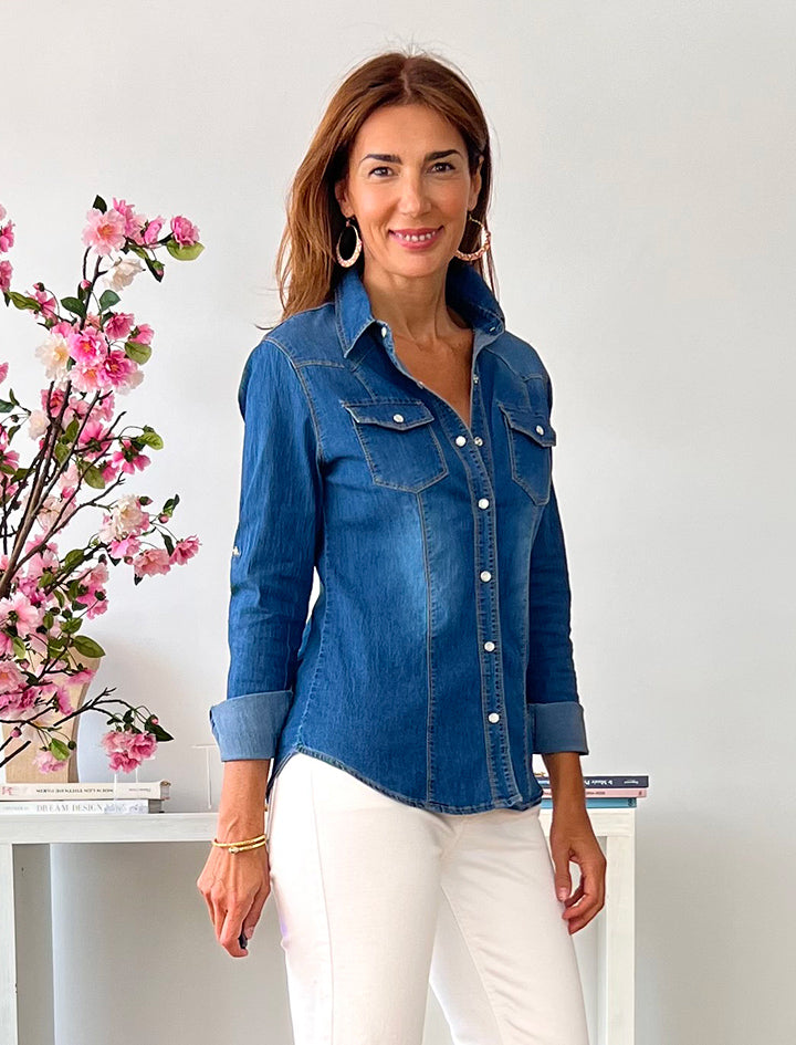 Denim Shirt with Mother-of-Pearl Buttons
