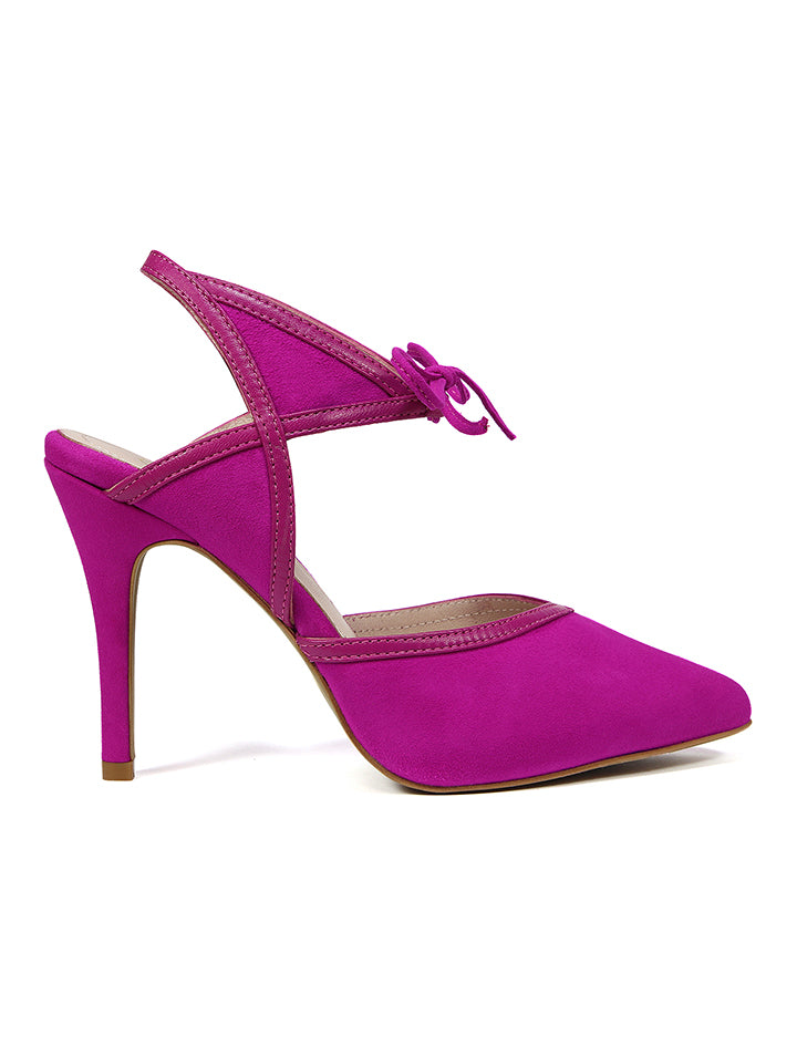 Laetitia sandal before Bougainvillea