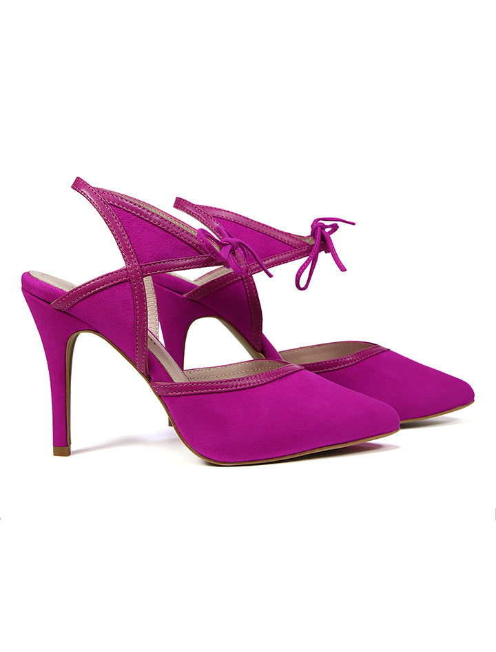 Laetitia sandal before Bougainvillea