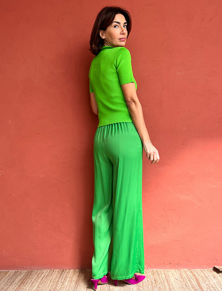 Pantalón fluido de viscosa verde